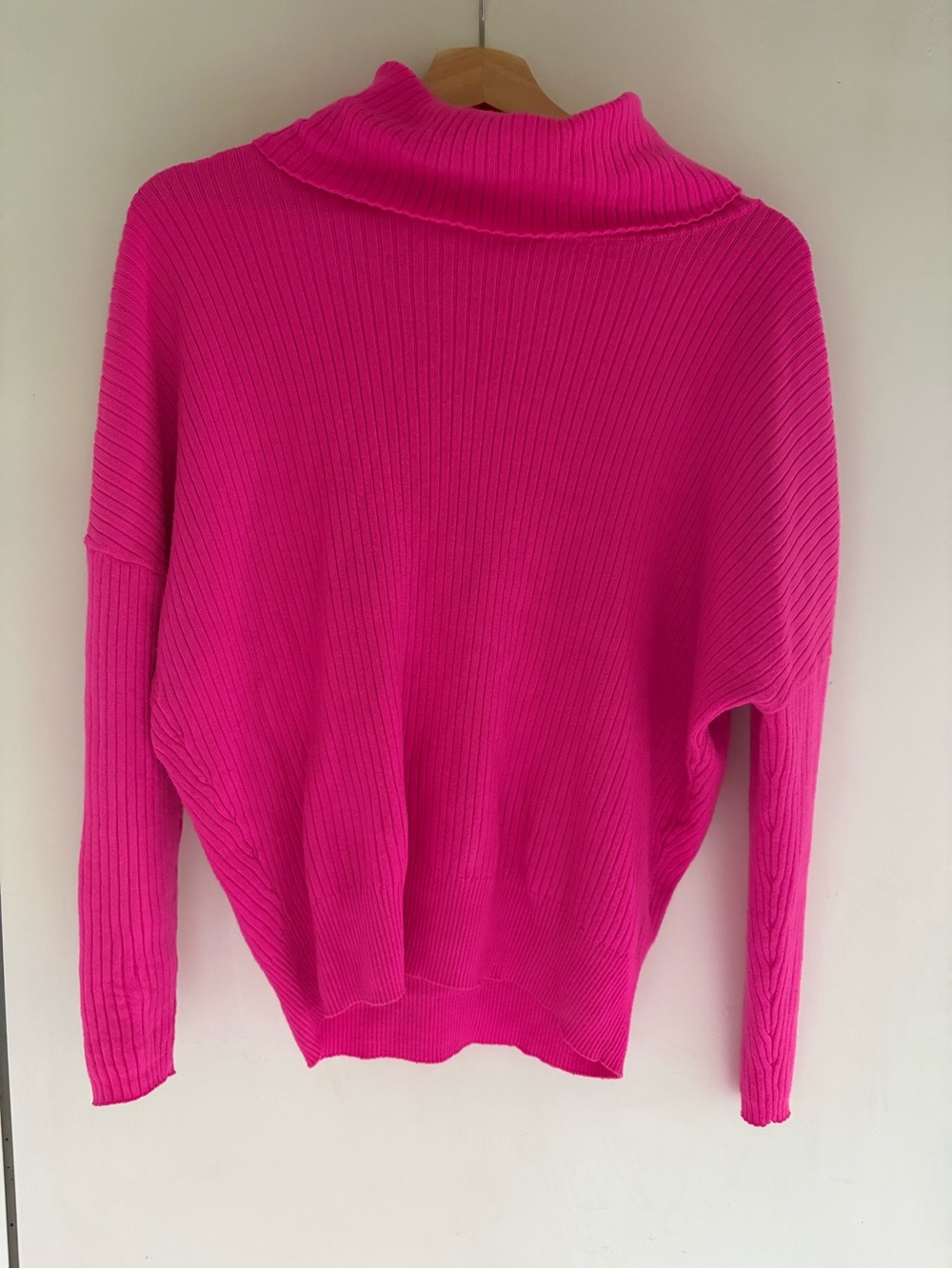 Anthropologie Maeve Bright Hot Pink Ribbed Turtleneck Open Back Sweater- Size M